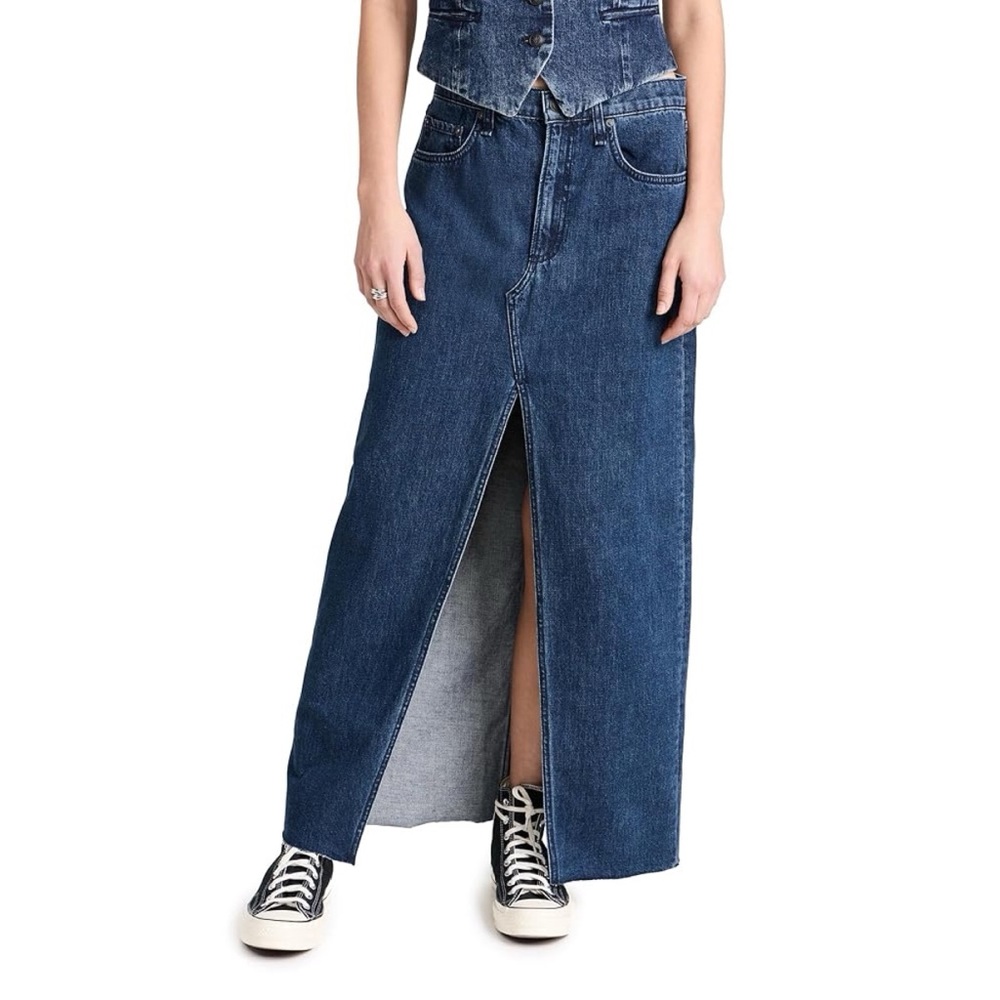 NWOT Rag & Bone Avery Maxi Denim Jean Skirt Navy Dark Blue Size 27 - Picture 14 of 16